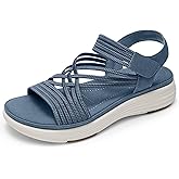 Vilanva Women's Comfortable Walking Sandals with Elastic Strap Light Weight Casual Summer Sandals for Trendy Footwear