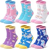scenicamp 6 Pairs Girls Socks Cute Unicorn Colorful Rainbow Pattern Crew Funny Cotton Fashion Crazy Sock for Kids