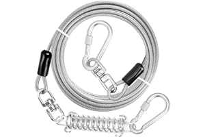 jenico Dog Tie Out Cable, 10/15/20/30/40/50/70/100/150FT Runner Cable with Swivel Hook and Shock Spring, Dog Leash Run Tether for Yard Outdoor and Camping,for Small to Medium Pets Up to 500 LBS
