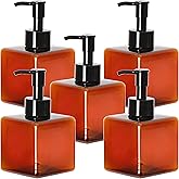Youngever 5 Pack Amber Plastic Square Pump Bottles, Refillable Plastic Pump Bottles for Dispensing Lotions, Shampoos (8OZ)