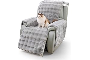 TOPCHANCES Thick Plush Rabbit Recliner Chair Cover,Warm Non Slip Lazy Boy Recliner Slipcover Covers Stay in Place,Furniture Protector with Elastic Straps for Kids Dogs Pets