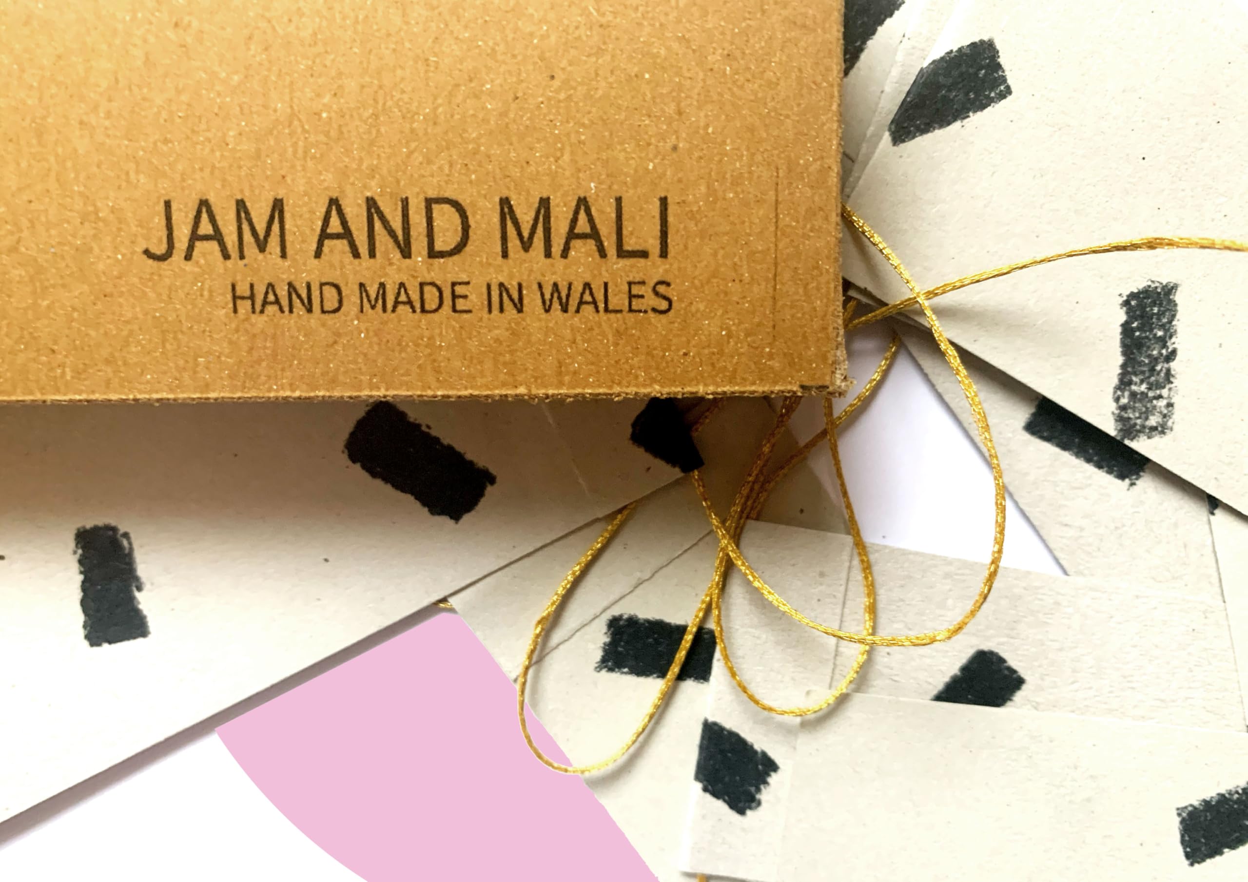 JAM AND MALI Block Printed Paper Bunting, Handmade in Wales, 4 cm x 13.5 cm, Recycled Sugar Paper