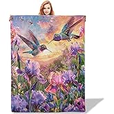 Plistiz Floral Hummingbird Throw Blanket for Women Girls Boys, Soft Flannel Blankets Gifts for Living Room Couch, Home, Sofa Decor, 50"x60"