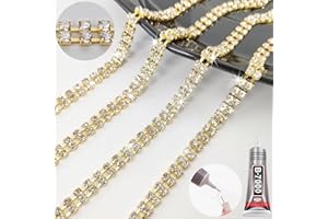 Yhsheen Rhinestone Trim with B7000 Glue, 2 Row 4 Yards Gold Rhinestone Fringe for Crafts, Rhinestone Strips Ribbon, DIY Decoration, Gold
