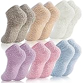 jeuhut Fuzzy Socks with Grips for Women 6 Pairs Non Slip Grippy Footies Slipper Socks for House and Hospital