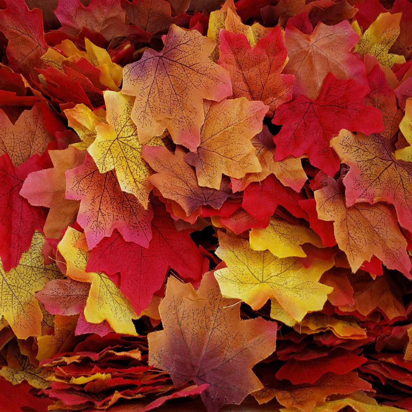 HBell 400pcs Artificial Autumn Maple Leaves Fall Autumn Colored Maple Leaf,for Art Scrapbooking Wedding Decorations Halloween Party Thanksgiving Day Decor(Multicolor)