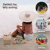 VonShef Picnic Blanket Beige Herringbone 147x180cm Waterproof Backing view 2
