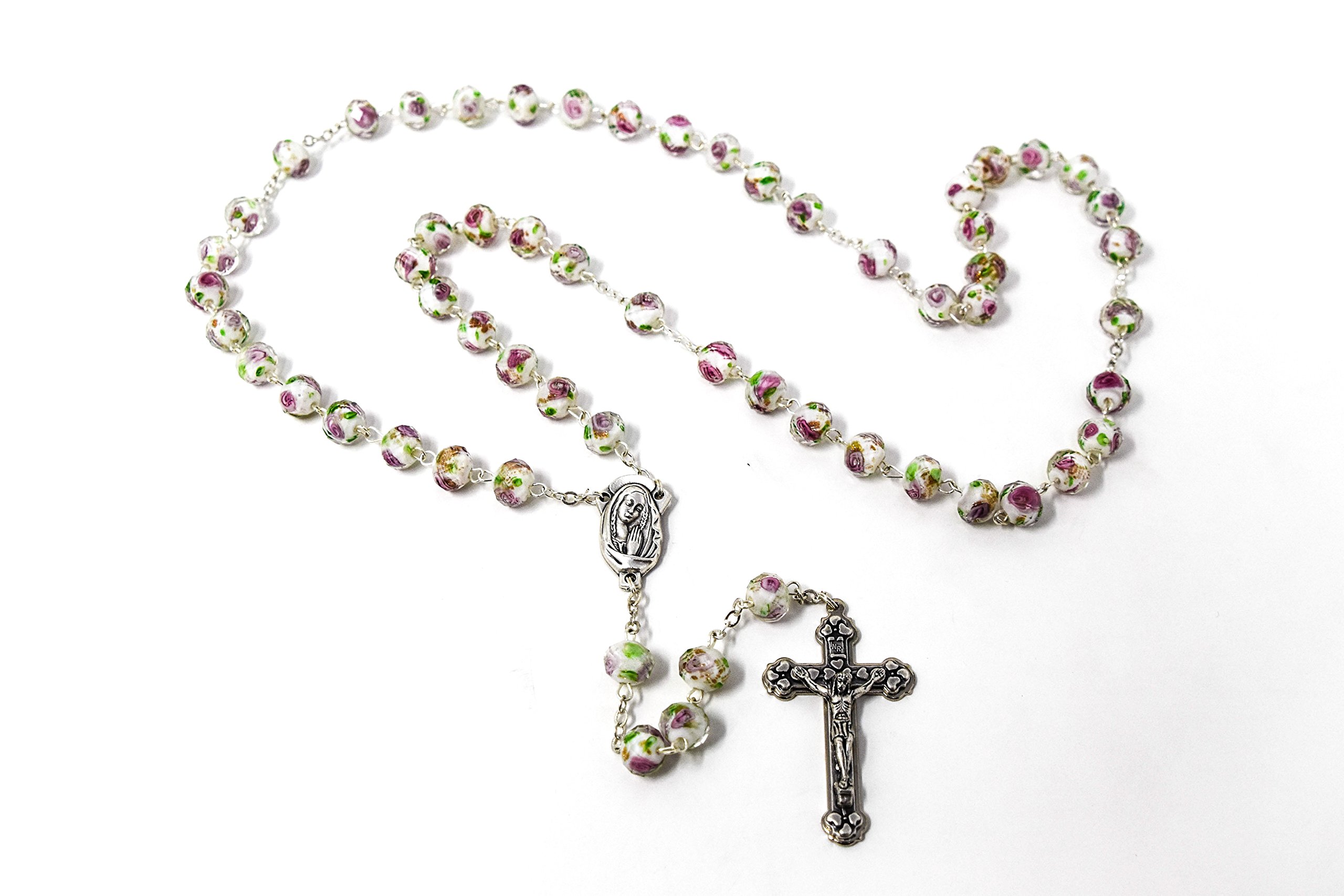 Buy Catholic Gift Shop Ltd Pink and White Scapular Rosary Beads, Silver