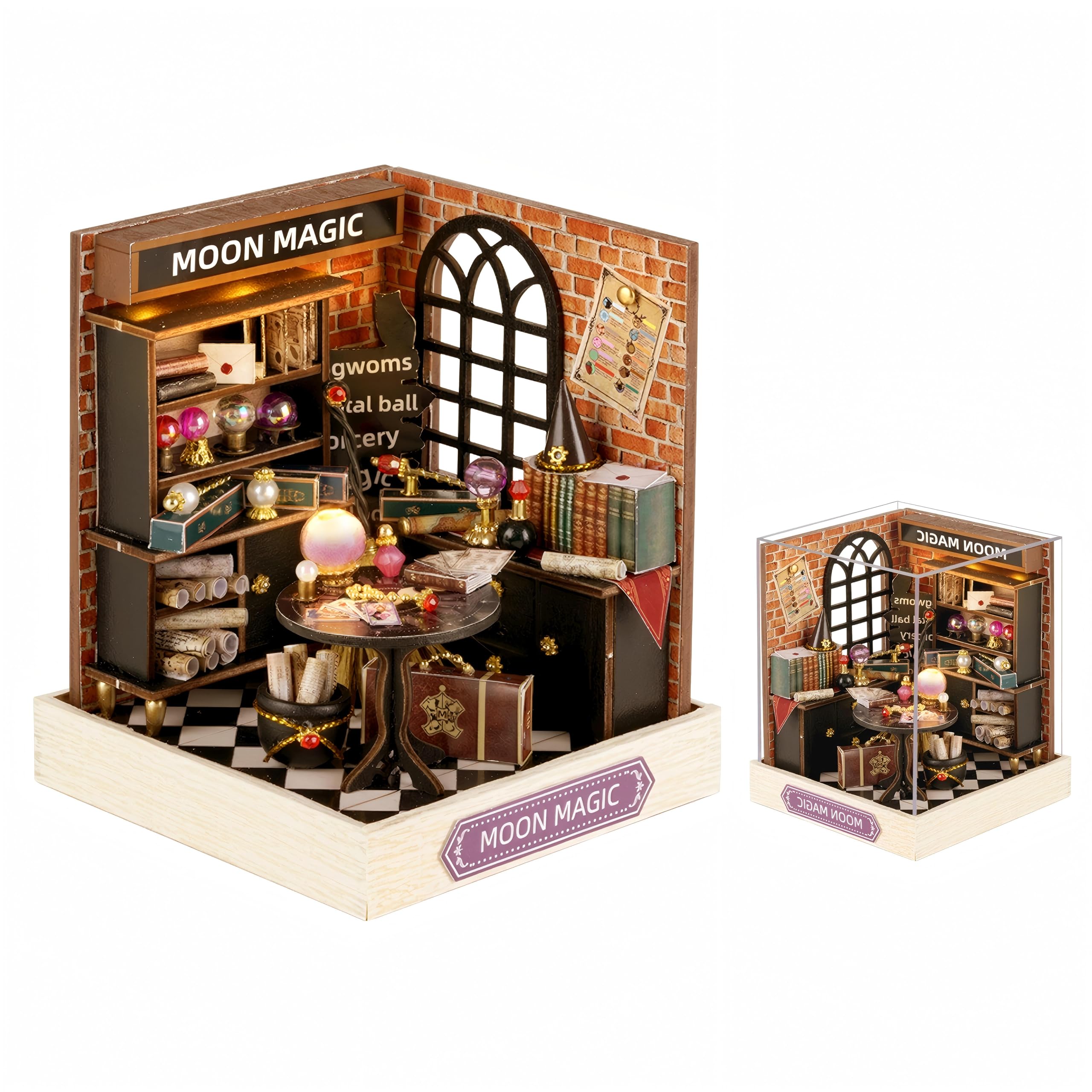 Lycidae DIY Dollhouse, Miniature House Kit, Mini Dollhouses, 3D Wooden Kit with LED and Dust Cover, Handmade Crafts for Children Teens Adults Friends Birthday Home Decor(Magic)