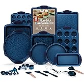 BAKKEN Kitchen Baking Pan Set - Nonstick Coating, Carbon Steel Bakeware Sets with Blue Silicone Handles, Baking Kitchen Essentials, PFOA, PFOS, PTFE Free, Oven Safe Tray (Up To 450° F), Set of 18