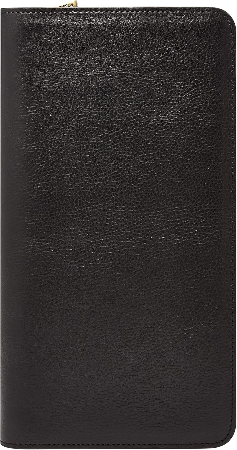 Fossil Men's Leather Multi-Zip Passport Case, Black: Clothing