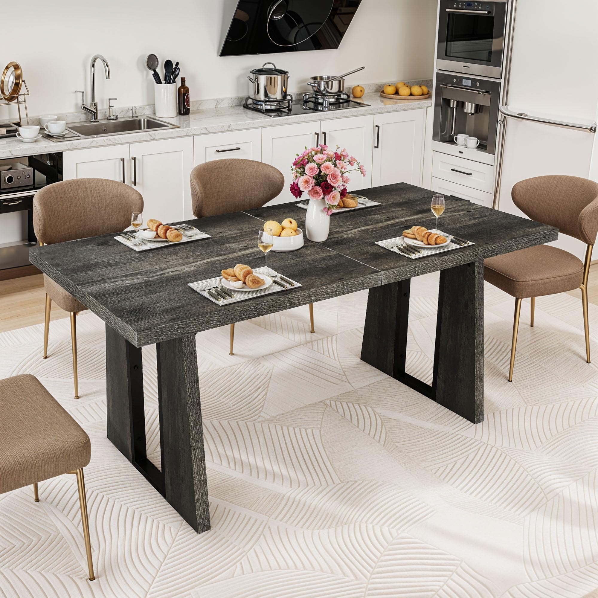 DWVO Rectangle Dining Table for 4-6 People 63 Inch Large Dining Room ...