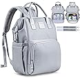 AUYRE Diaper Bag Backpack Large Diaper Bag Travel Backpack with Insulated Pockets & Stroller Straps Baby Shower Gifts Large Capacity, Waterproof, Grey
