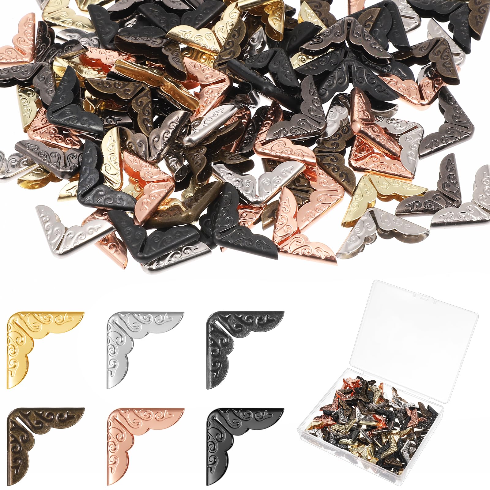 120PCS Metal Book Corner Protectors Vintage Protector File Folder Corner for Scrapbook Album Men，for Crafting Scrapbooking Photo Angle Book Cover Menus