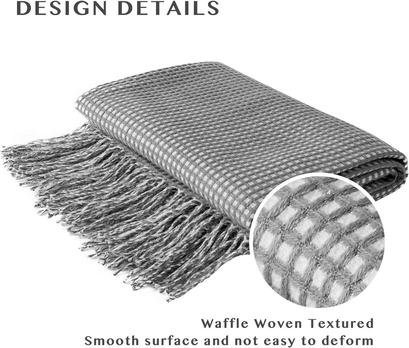 Hansleep Knitted Throw Blanket Ultra Soft Fuzzy Waffle Throw Blanket with Decorative Tassel for Couch Sofa Bed Crib Stroller, 50 x 60 Inches (Grey & White): Home & Kitchen