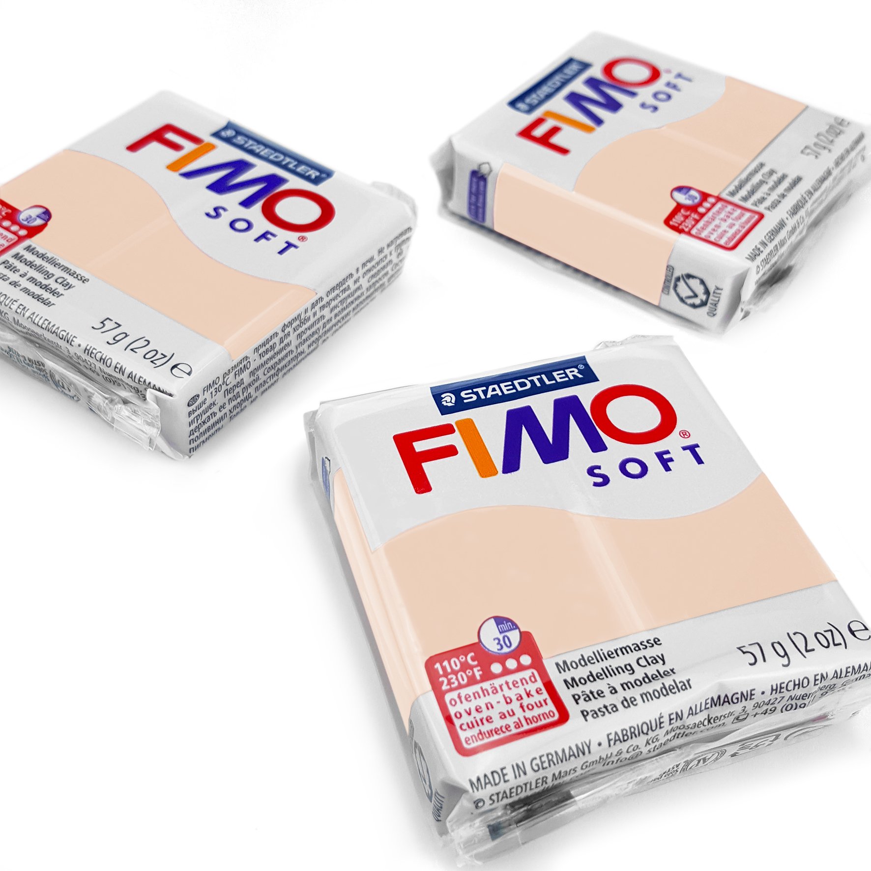 FIMO Soft Polymer Oven Modelling Clay - Most Popular Colours - 57g - Set of 3 - Flesh Light