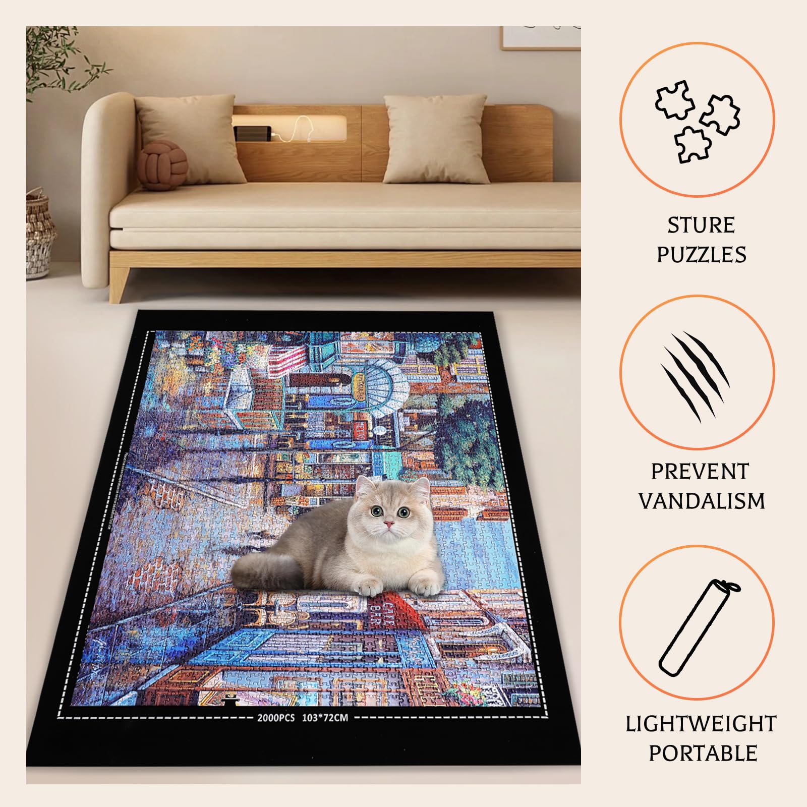 Jigsaw Puzzle Mat Roll Up - 2000 1500 1000 500 Pieces Puzzel Matte, Black Roll-Up Puzzles Mats Felt Save Trays for Sorting Table Board Clear Sheets, Frame Keeper Storage Accessories for Adults