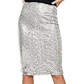 Anna-Kaci Women's High Waist Sparkly Sequins Midi Skirt Pencil Cocktail Party Skirt
