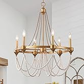 OSAIRUOS Boho Beaded Chandelier Farmhouse Rustic Candle Style Hanging Light Fixtures French Country Chandeliers Lighting for 