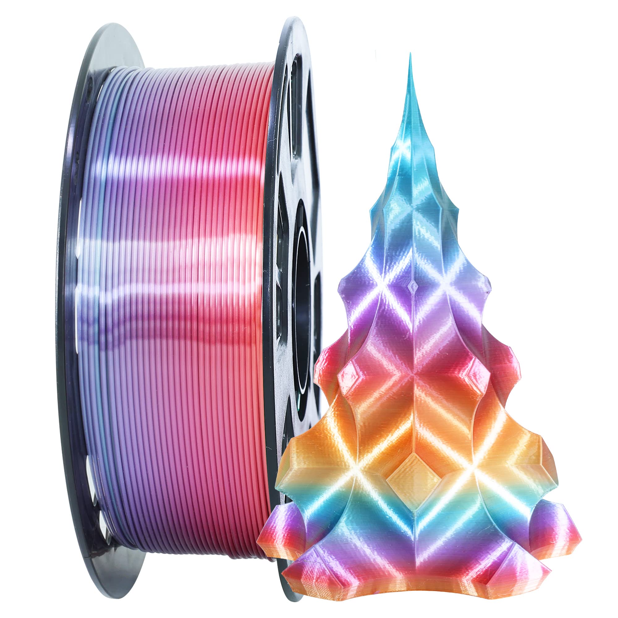 Photo 1 of 1.75mm 1Kg Silk Shiny PLA Orange Red Multicolored Fast Color Change Rainbow 3D Printing Filament, Color Change Gradually Random Quickly, 2.2lbs 3D Printing Material by MIKA3D