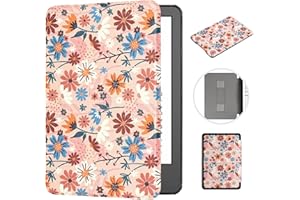 MonsDirect Fit for All-New 6" Kindle 11th Generation Case 2024/2022 Release, PU Leather Magnetic Hard Shell Cover with Hand Strap & Auto Wake/Sleep for Kindle 6 Inch 2024/2022 E-Reader, Matisse Daisy