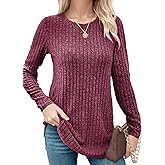 Buauty Womens Long Sleeve Shirt Tunics Tops for Fall Winter Spring, Lightweight Tunic Crew Neck Dressy Sweaters for 2025
