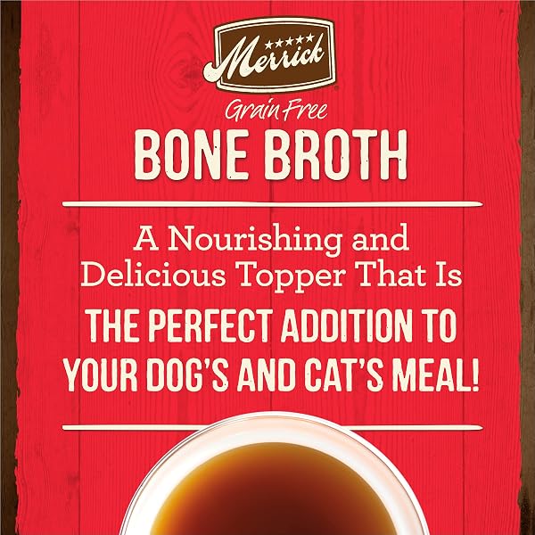 MERRICK GRAIN FREE BONE BROTH, PREMIUM HUMAN GRADE AND GLUTEN FREE DOG AND CAT FOOD TOPPER POUCHES, BEEF – 16 OZ. POUCH