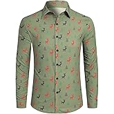 IBTOM CASTLE Mens Christmas Shirts Santa Claus Party Long Sleeve Button Down Shirts Xmas Shirts for Men