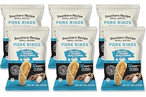 Southern Recipe Small Batch Pork Rinds | Sea Salt & Cracked Black Pepper Chicharrones | Keto Friendly, Gluten Free, Low Carb Food | 7g Collagen Per Serving | High Protein | 4 Oz Bag (Pack of 6)