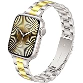 Melyis Slim Metal Band Compatible with Apple Watch Bands for Women 42mm 40mm 41mm 38mm, Premium Stainless Steel Classic iWatch Bands for Apple Watch Band Series 11 10 9 SE 8 7 6 5 4 3 2 1, Starlight/Gold