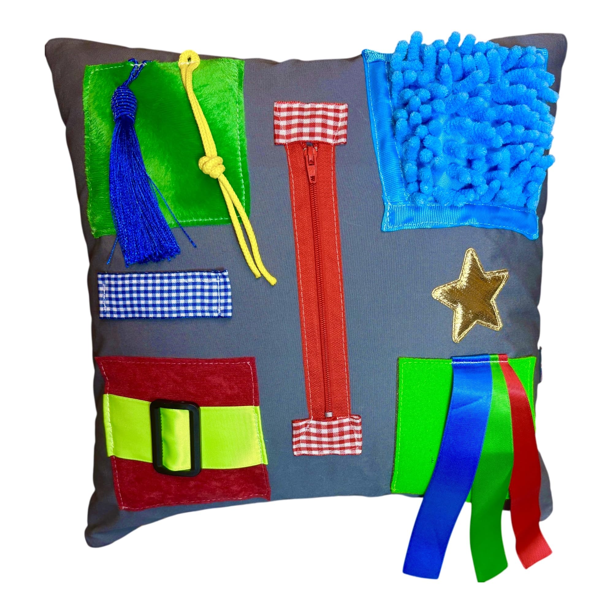 Grey Tactile Sensory Cushion- Made in Britain. With plump inner cushion. Dementia, Autism, Special Needs.