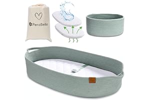 PERABELLA Baby Changing Basket for Baby Dresser, Moses Basket for Babies, Cotton Rope Diaper Changing Basket, Unisex Baby Moses Basket, Foam Diaper Changing Pad for Dresser, Changing Table Topper for Dresser