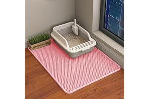 HCY&WLD Cat Litter Mat, Honeycomb Double Layer Cat Litter Trapping Mat, Waterproof Urine Proof Non-Slip, Scatter Control, Less Waste, Easier to Clean (Pink, 30" X 22")