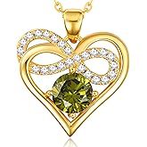 THECEROS Heart Pendant Necklace for Women, Birthstone Infinity Heart Pendant - Sterling Silver Necklace for Wife or Girlfriend, Perfect Anniversary, Birthday, or 'I Love You' Gift, Timeless Jewelry She’ll Treasure