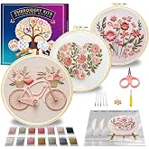 Huacan Embroidery Kit for Beginners with Tutorial Video &amp; Gift Box | DIY Pre-printed Floral Patterns, 7.9&times;7.9 inch Fabric, Complete Embroidery Supplies with Gift Box for Starters &amp; Craft Lovers