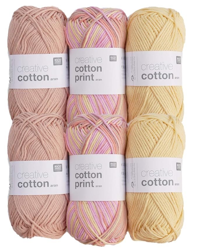 Häkelgarn Set 6x50g Creative Cotton Aran #14, Häkelwolle Baumwolle für Nadelstärke 4-5 mm