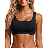 Women Sports Bra Swimsuit Top Scoop Neck Bikini Swim Bra Bathing Top | Removable pads for custom lift, Thick bands to ease pressure, Chafe relief with U-shaped rear, Smooth seams