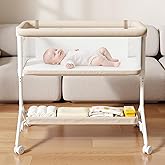 Taylengrow Baby Bassinet Bedside Sleeper - All-Mesh Design, Portable Bedside Bassinet for Baby with Washable Mattress, 5 Adjustable Heights（Beige）