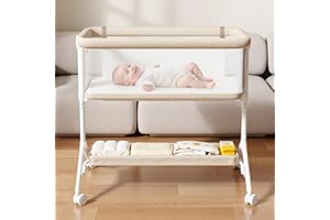 Taylengrow Baby Bassinet Bedside Sleeper - All-Mesh Design, Portable Bedside Bassinet for Baby with Washable Mattress, 5 Adjustable Heights（Beige）