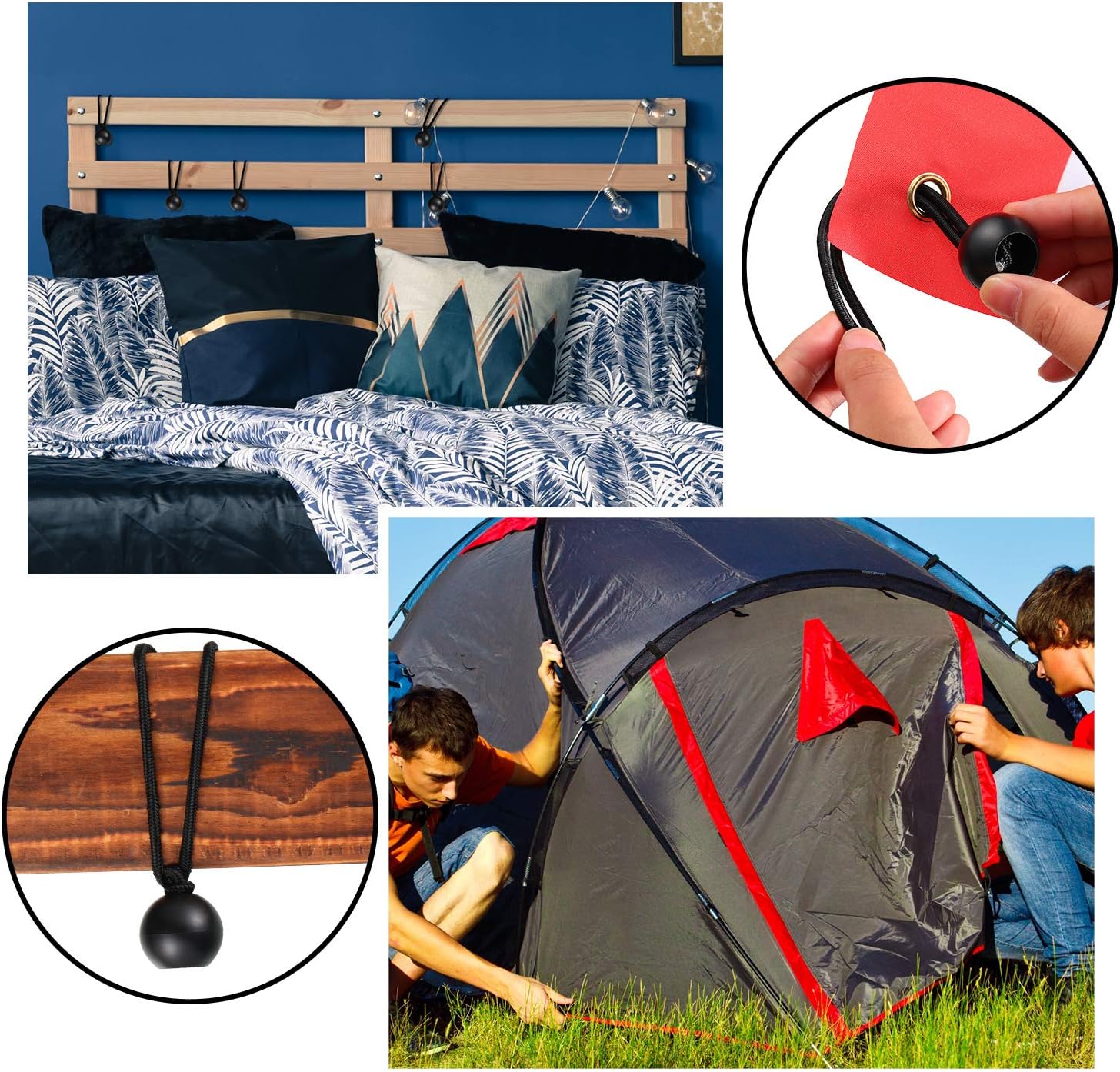 4 Inch 6 Inch 9 Inch Ball Bungee Canopy Cords 30 Pieces Tie Down Straps Black Bungee Cord Loop Straps for Securing Household Items, Automotive Items, Tarp Tie Down, Lacrosse, Soccer - - 