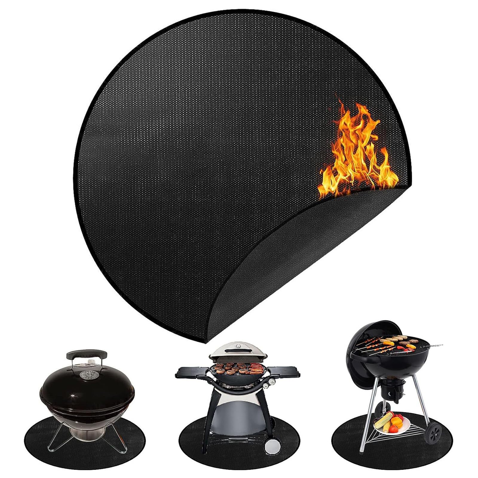 CooAooRoo 24 Inch Round Fire Pit Mat, Fireproof, Silica Gel, Black