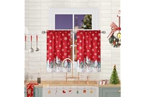 ROYGROW Christmas Kitchen Curtain Cafe Curtain 30 inch, Christmas Snowflake Xmas Tree Pattern Half Window Kitchen Curtains Tier Curtains, Xmas Decorations Bathroom Window Curtain, 26" W x 30" L, Set of 2