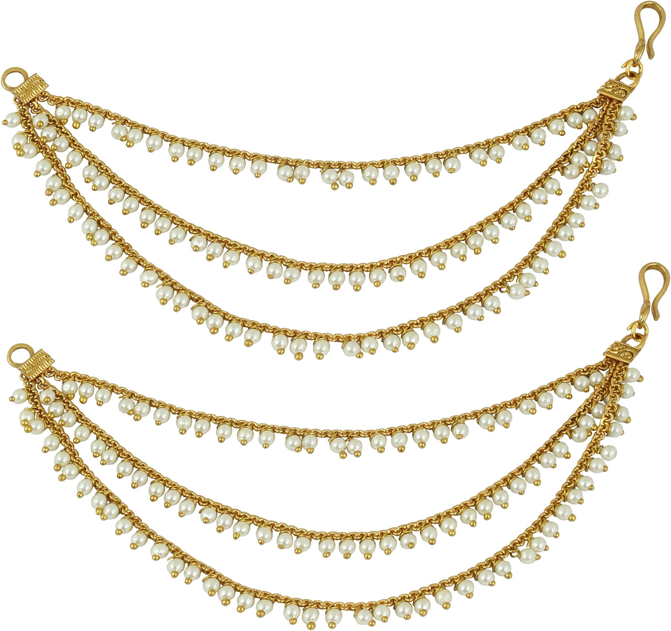 Indian Bollywood Gold Plated With Pearl Light Sahara Kaan Chain For Heavy earrings Jewelry