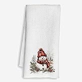 Mancheng-zi Red Buffalo Plaid Snowman Christmas Kitchen Towels, Snowman Bathroom Decor, Retro Christmas Rustic Winter Hand Dish Towels for Kitchen Bathroom, 16x24 Inches
