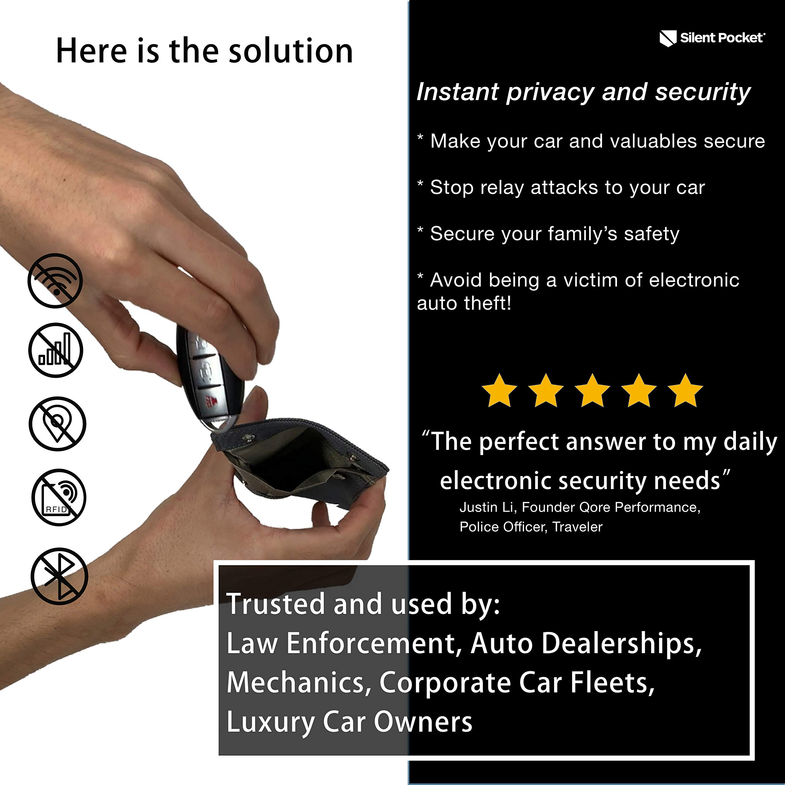 Silent Pocket Signal Blocking Faraday Key Fob Case Car Anti Theft Device Shielding Against All
