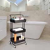 Maison & White 3 Tier Storage Trolley Black Wheel Cart Kitchen Bathroom view 2