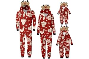 Amober Christmas Pajamas for family, Sets Matching Pajamas Cute Reindeer Graphic Holiday Hooded Pajamas One Piece Onsie