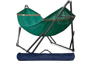 Tranquillo Double Hammock with Stand Included for 2 Persons/Foldable Hammock Stand 600 lbs Capacity Portable Case - Inhouse, Outdoor, Camping, Peacock