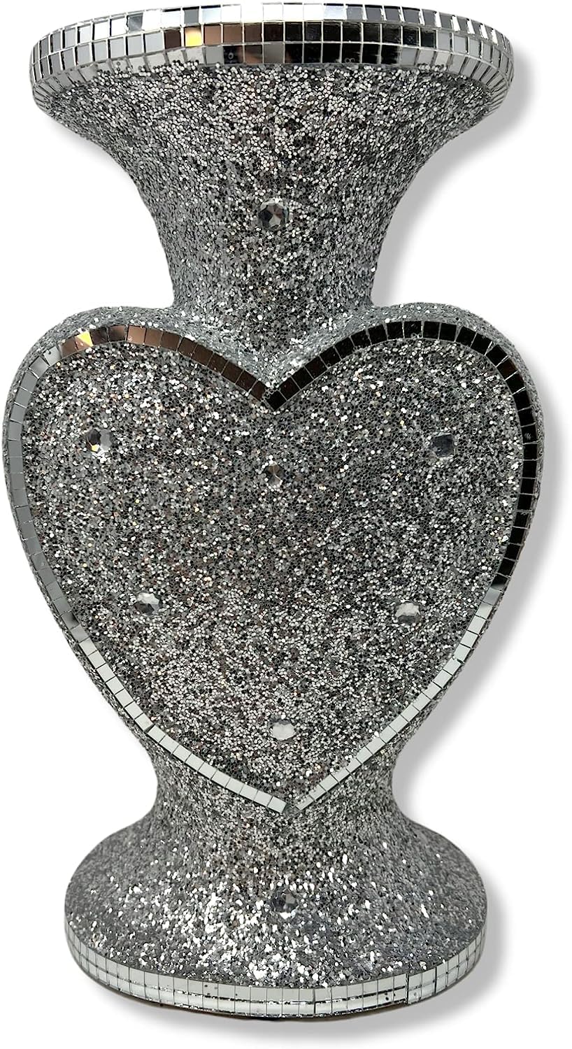 Silver Crushed Diamond Glitter Display Flower Vase, Pot With Floral Design Luxury Home Decoration Appearance Is Easy To Attract Beautiful Decorative (Heart Shape Vase)