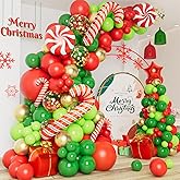 DBKL 138 Pcs Christmas Balloons Garland Arch Kit with Xmas Red Gold Green Balloons Candy Cane Gift Box Foil Balloons for Christmas Party Decorations Birthday Xmas Party Supplies